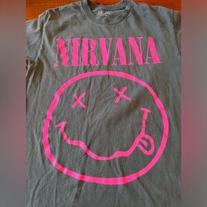 Nirvana Short Sleeve Tee - Green with Pink Graphic - Size M